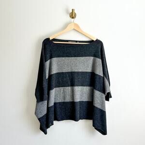 Vince Cashmere Striped Dolman Sleeve Boat Neck Sweater Gray M